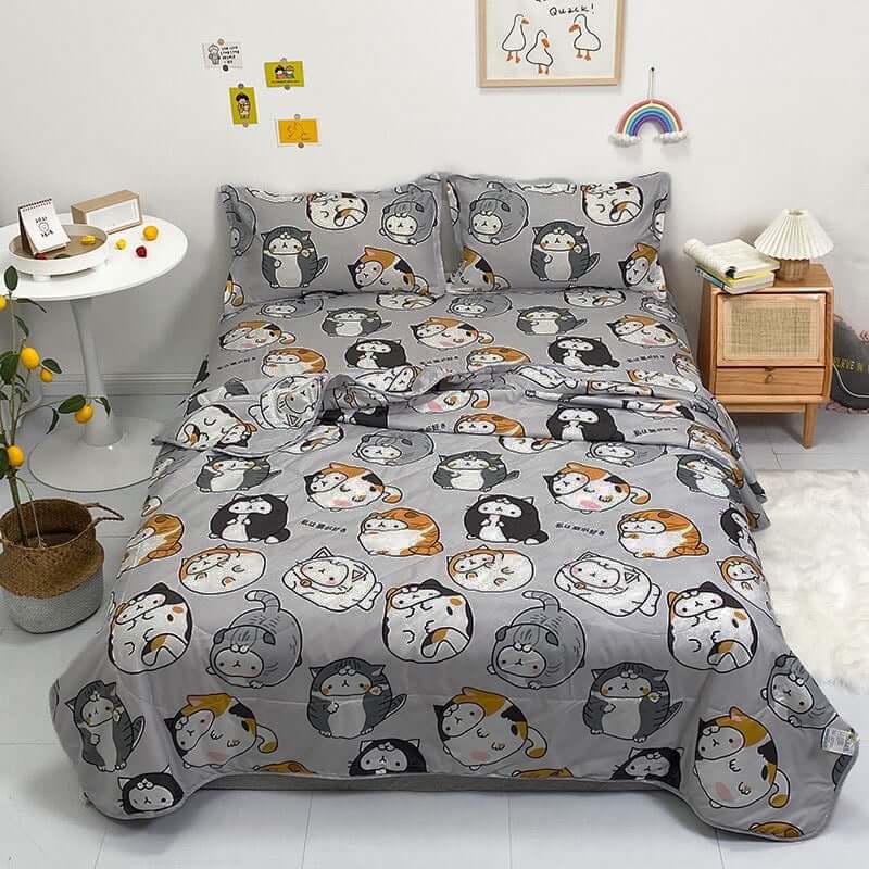 ชุดผ้าปูที่นอน 6ฟุต 5ชิ้น Fluffy ผ้า cotton คอลเลคชั่น Dreamy ลาย Lazy cat ไม่รวมผ้านวม